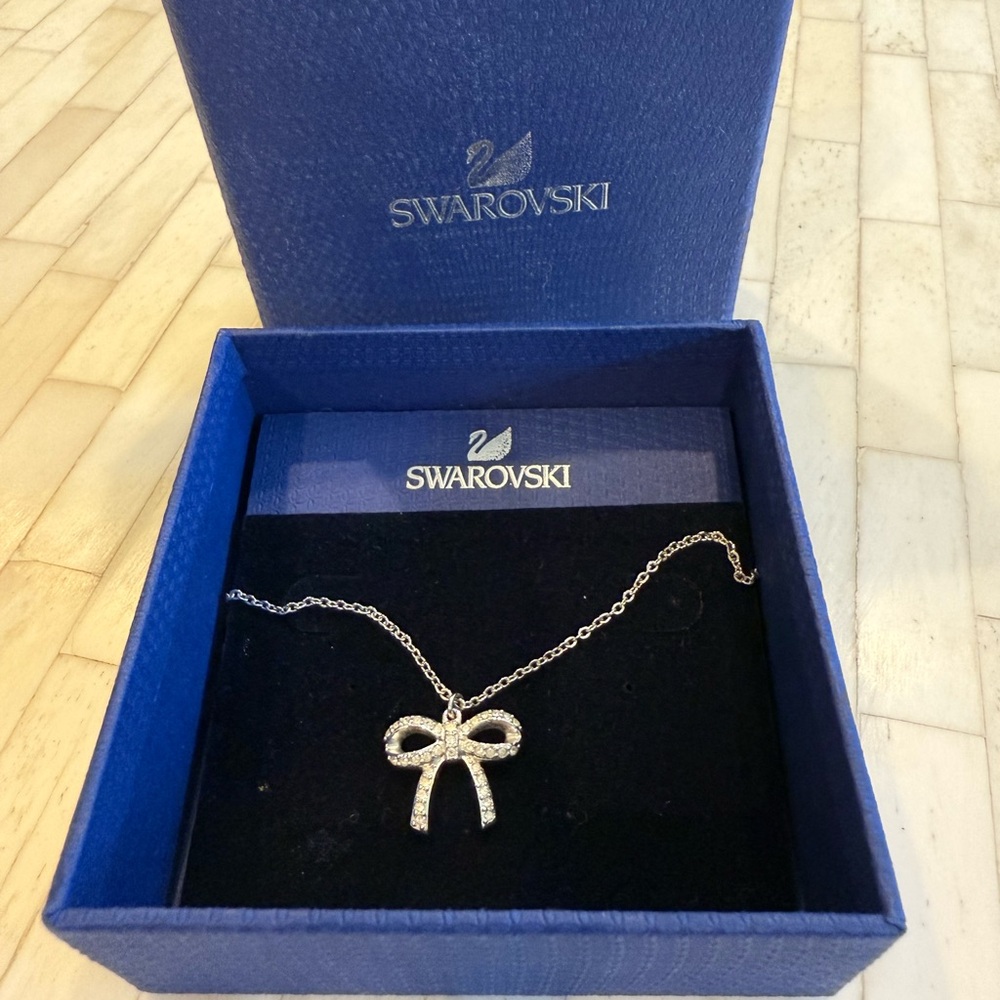 Swarovski Silver Crystal Bow Pendant Necklace